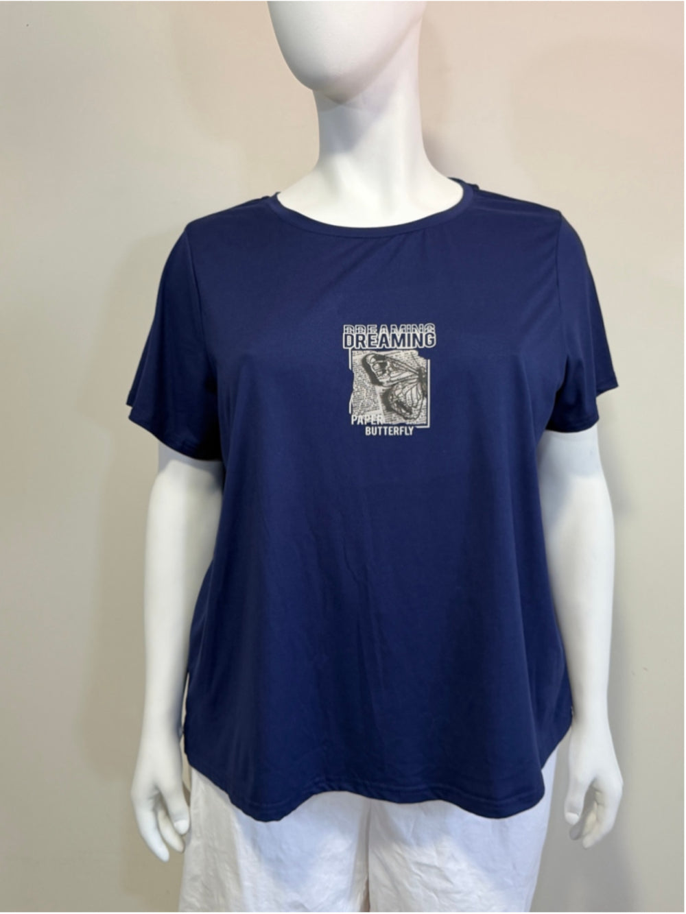 SHEIN Women's Plus Size 2XL Navy Dreaming Butterfly Graphic Tee / T-Shirt NWT