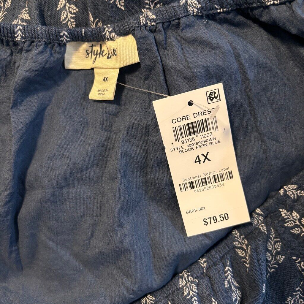 Style & Co Plus Size 4X Blue & White Floral Printed On-Off Ruffle Hem Dress NWT