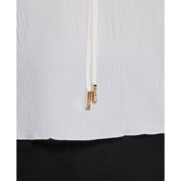 DKNY Women's Mock-Turtleneck Tie Off White Long-Sleeve Top NWT