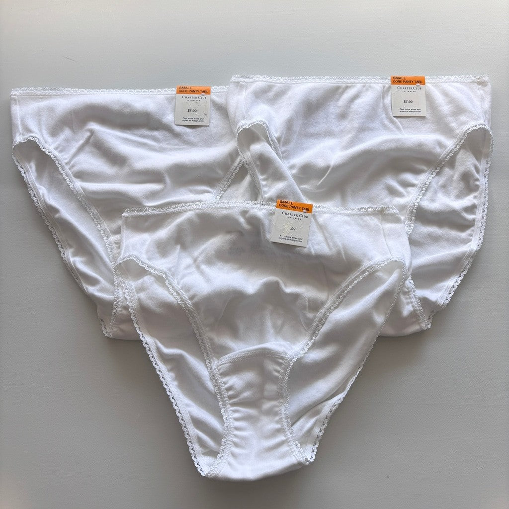 Charter Club Women's Small 100% Cotton 3 Pack of White Brief Underwear NWT L30