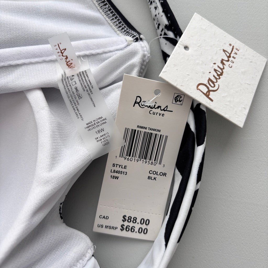Raisins Curve Women's 18W Plus Size Black & White Tankini Top w/ Support NWT