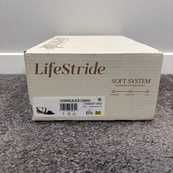 LifeStride Women's Size 6.5 Black Yasmine Strappy Wedge Sandals NIB