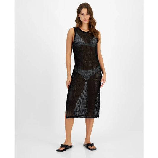 Miken Women's Black Low-Back Midi Dress Swim Cover-Up NWT
