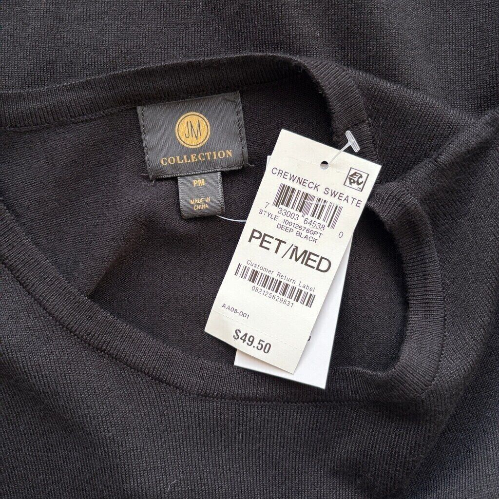 JM Collection Women's Petite Rivet Detail Black Sweater NWT