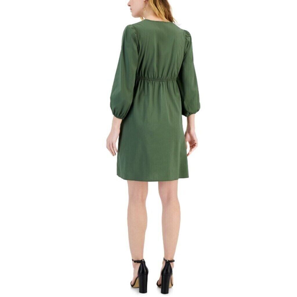 I.N.C. International Concepts Women's Green V-Neck Puff Sleeve Mini Dress NWT
