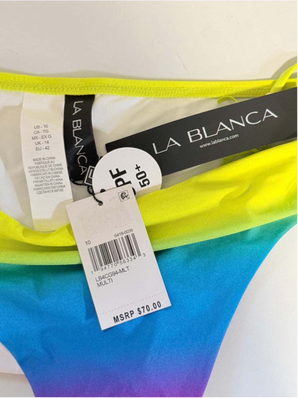 La Blanca Women's 10 Ombre Multicolor Setting Sun Tassel-Tie Hipster Bottoms NWT