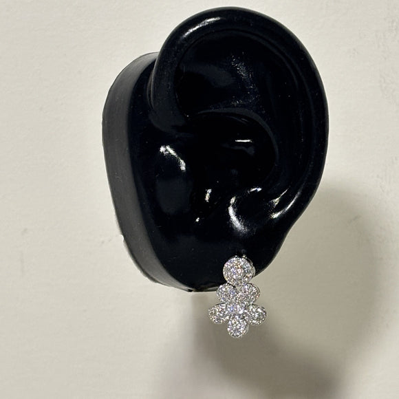 Elegant Silver Crystal Flower Drop Stud Earrings w/ Sparkle NWT