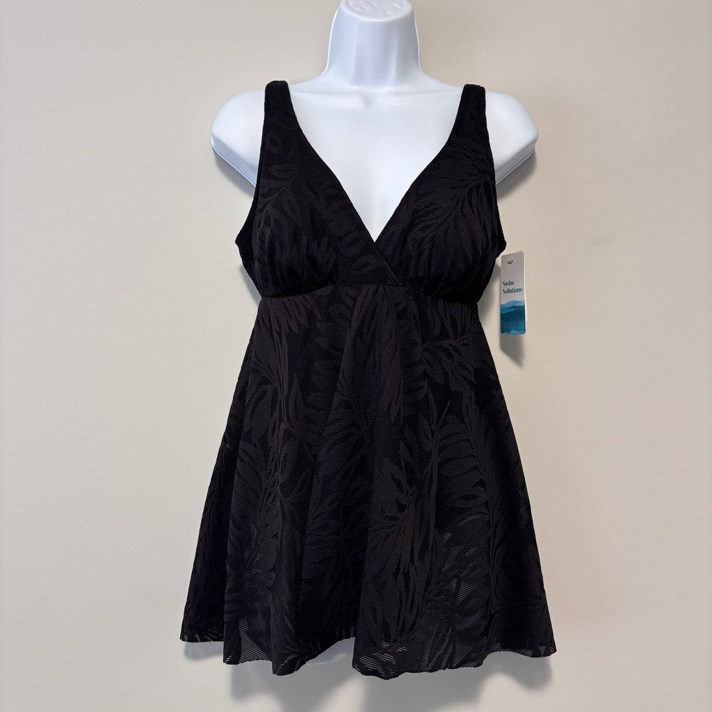 Swim Solutions Women's Size 8 Black Floral Print Tummy-Control Swim Dress NWT