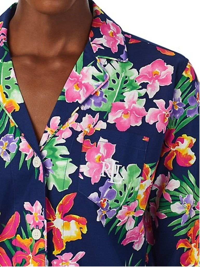 Ralph Lauren Women's M Navy & Multicolor Floral 2-Pc. Printed Pajamas Set NWT