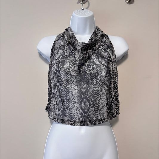 Shein Women's Large Black & White Snake Print Sheer Mesh Halter Crop Top NIB