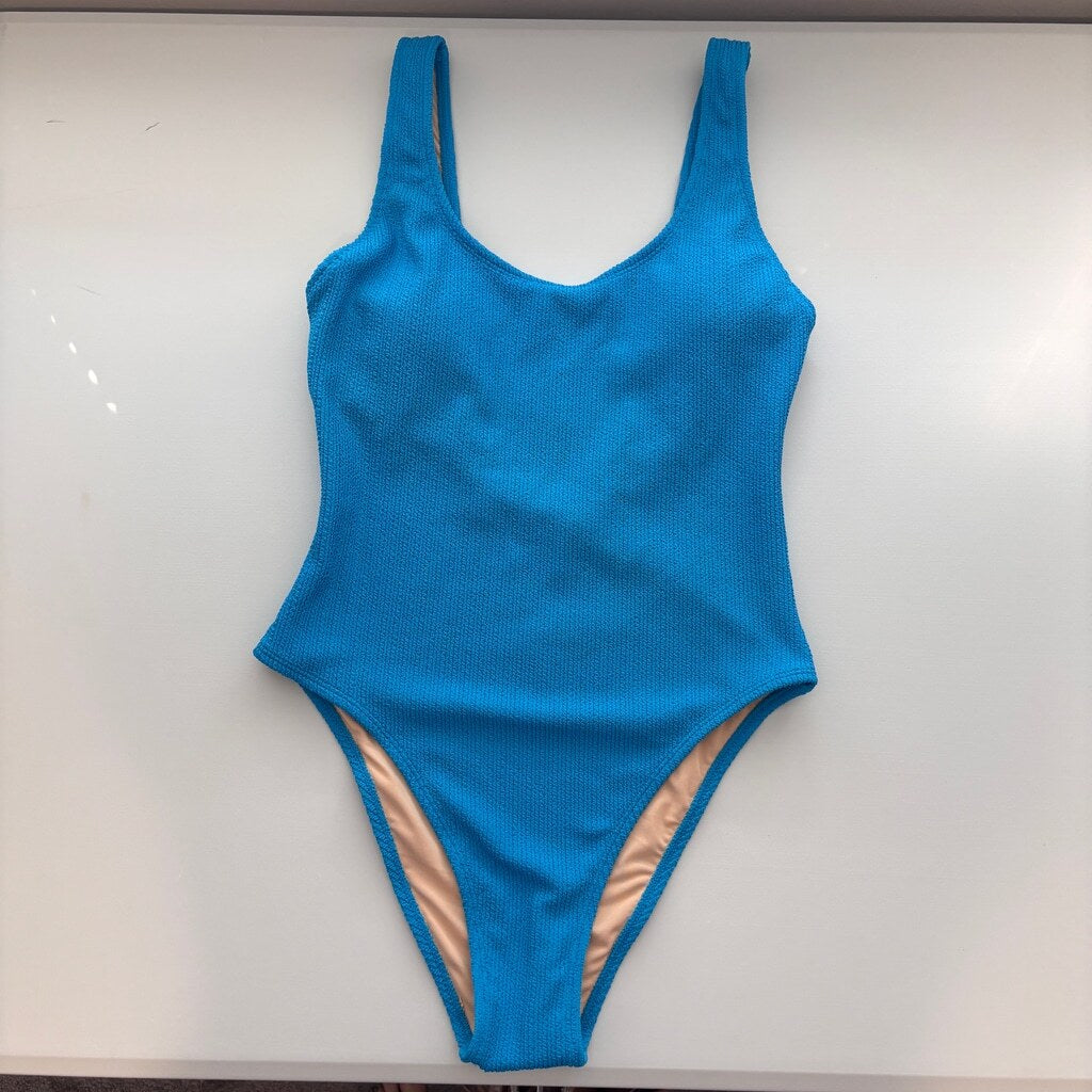 Cotton On Women's Blue Low Back One Piece Swimsuit, Cheeky Fit NWT