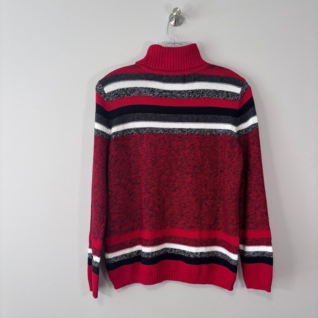 Karen Scott Petite Medium 100% Cotton Red & Black Printed Turtleneck Sweater NWT