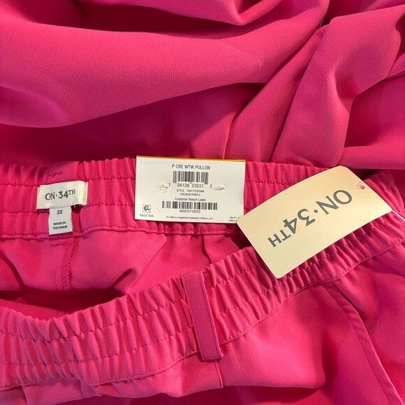 On 34th Plus Size Hot Pink Solid Double Weave Ankle Dress Pants NWT