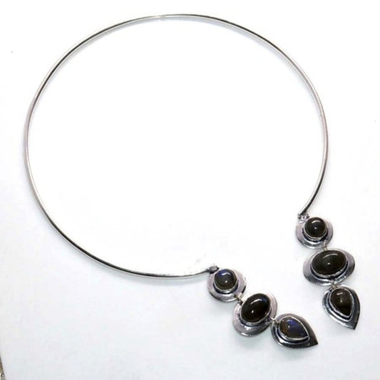 925 Silver Plated Choker Fiery Labradorite Gemstone Adjustable Necklace NWT