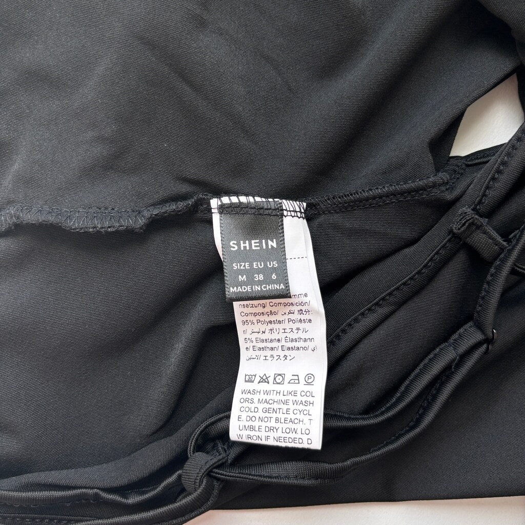 SHEIN Women's Medium Black Floral Bodysuit Tank Top Sleeveless One-Piece NIB