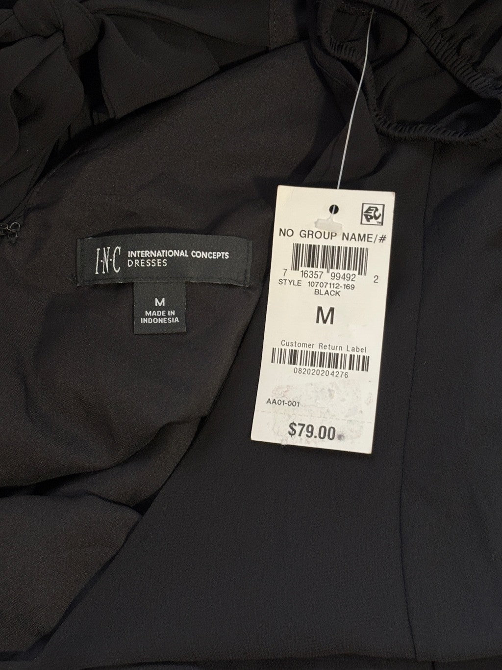 INC International Concepts Size Medium Black Chiffon Long Sleeve Mini Dress NWT