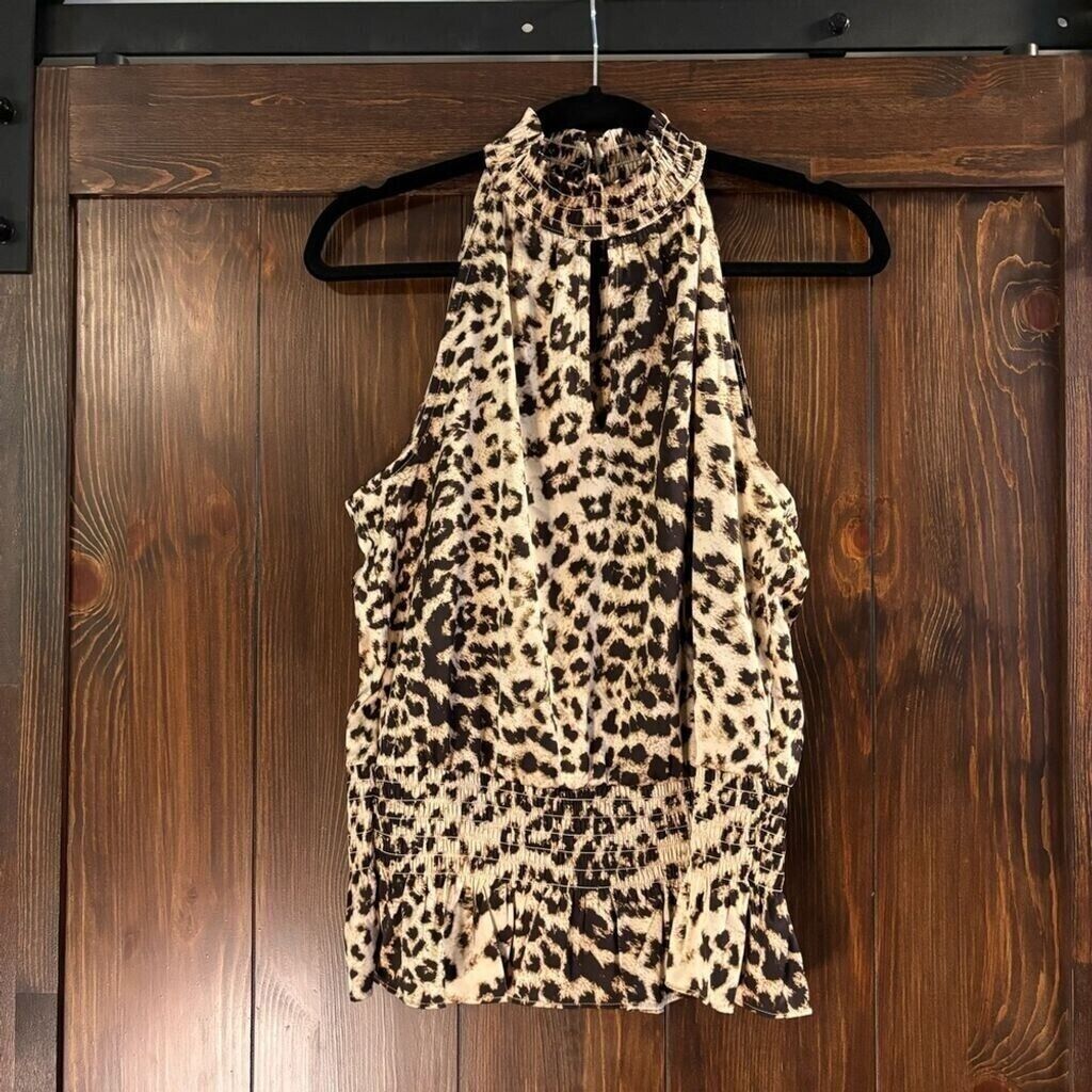 I.N.C. International Concepts Women's Printed Smocked-Waist Keyhole Top NWT.