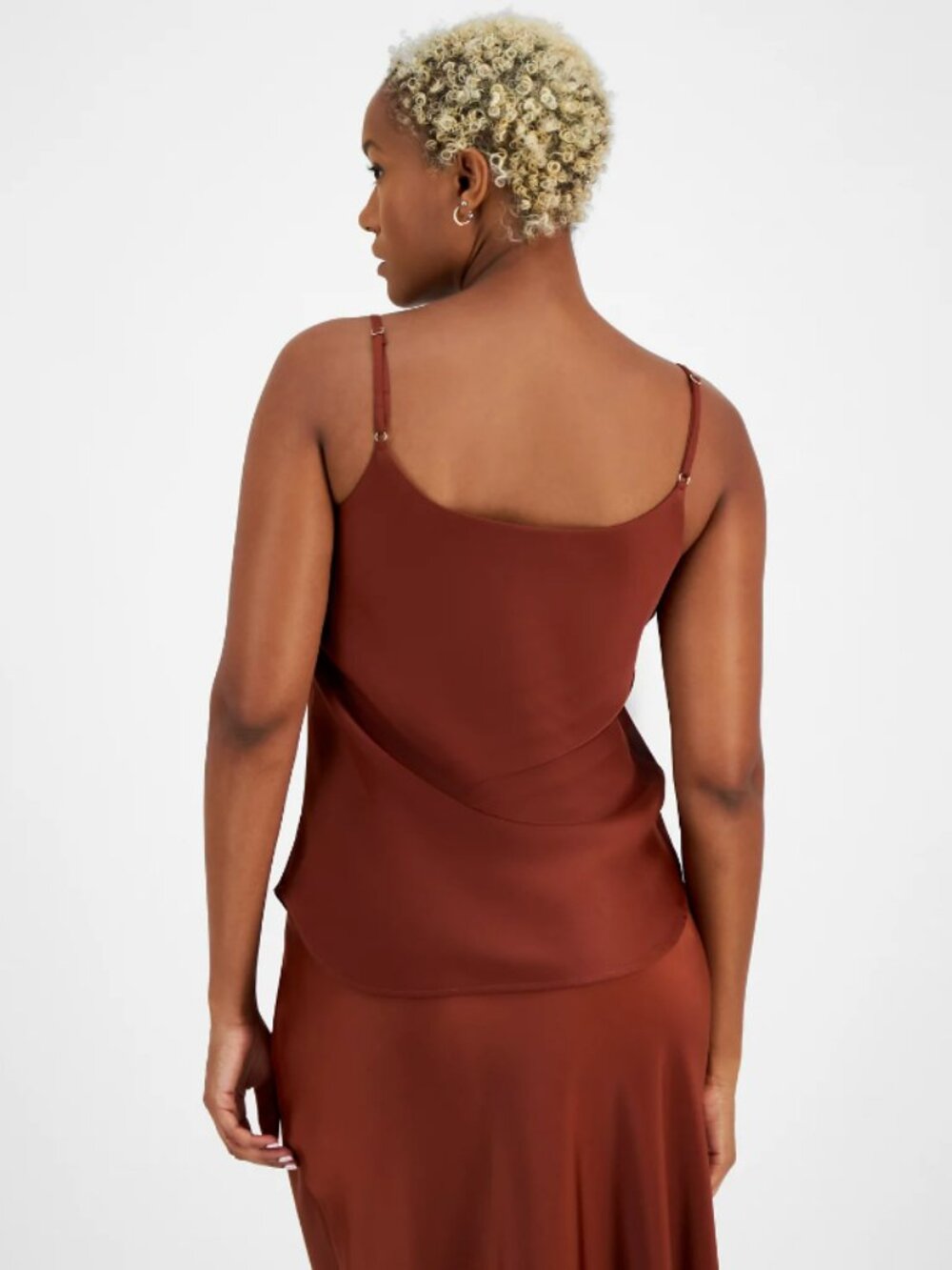 Bar III Size Large Bronze Satin Cowlneck Lined Spaghetti Strap Camisole Top NWT