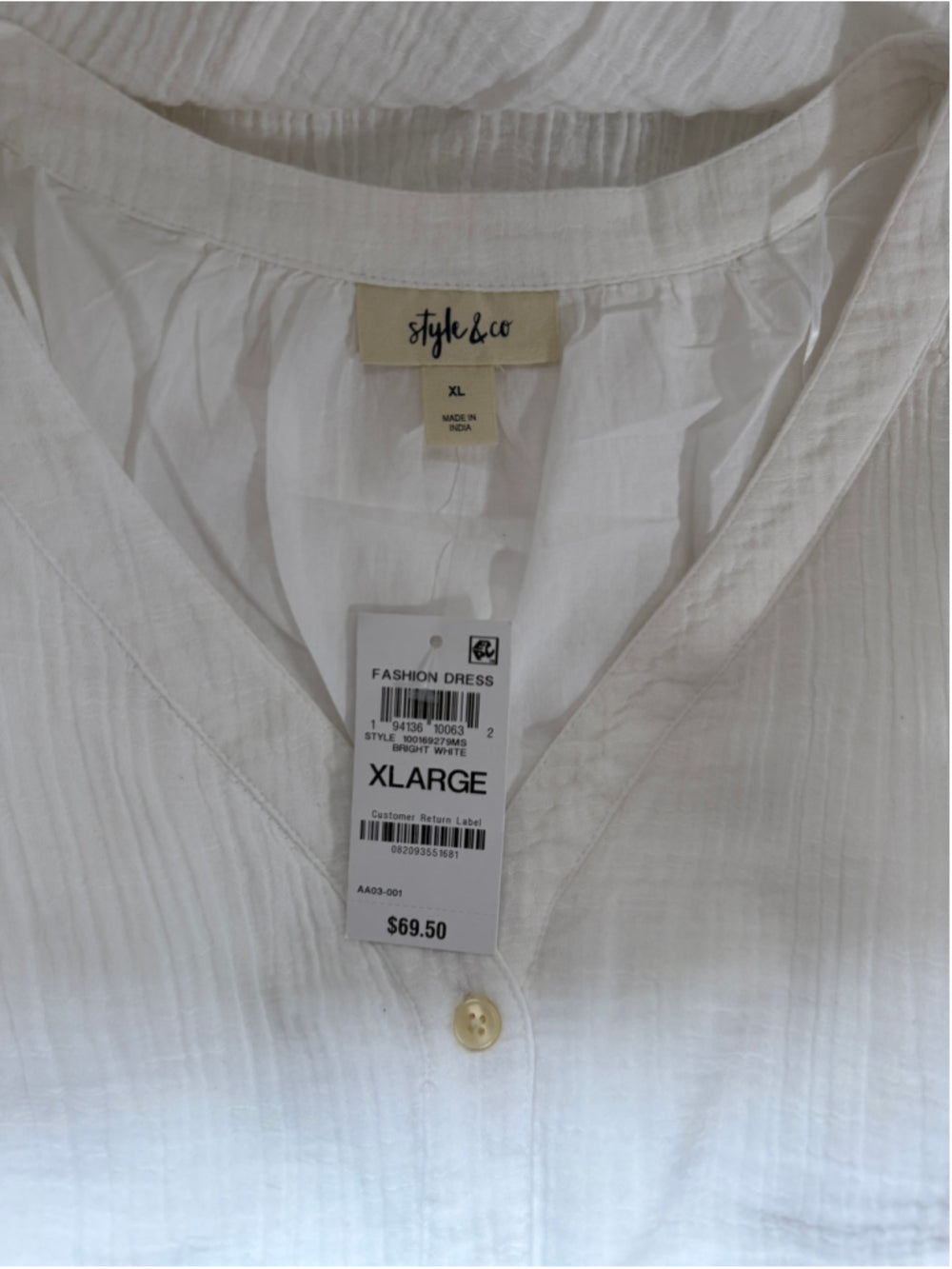 Style & Co. Size XL White Tiered 100% Cotton Button Front Maxi Dress NWT