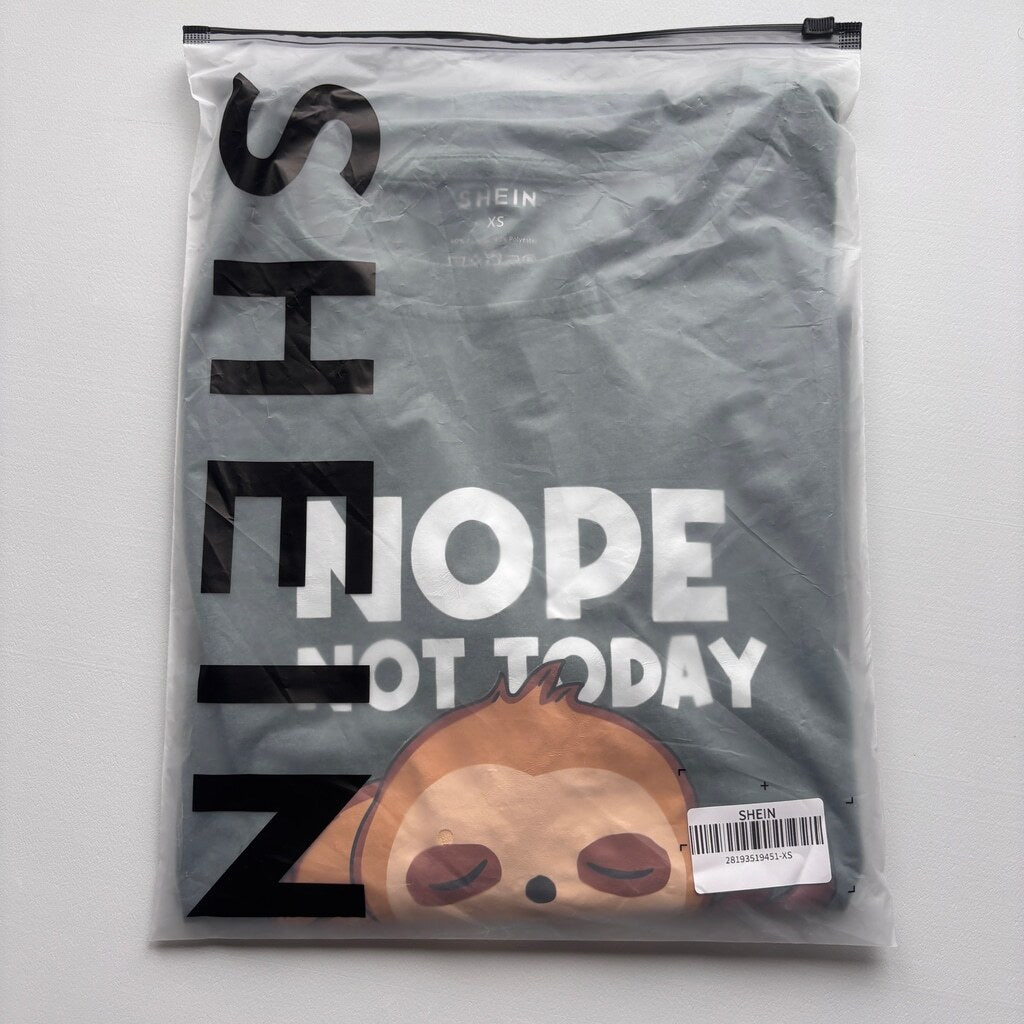 SHEIN Men's XS Green Sloth Graphic T-Shirt "NOPE NOT TODAY" Funny Tee NIB