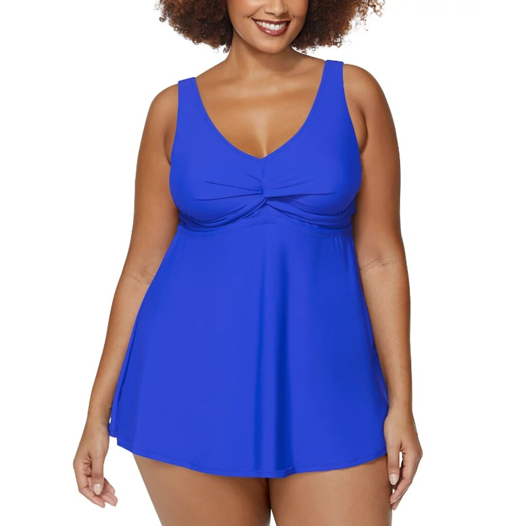 Raisins Curve Women's Plus Size 18W Blue Tummy-Control Swimdress / Swimsuit NWT