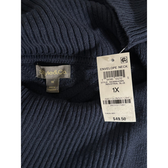 Style & Co. Plus Size 1X Blue Envelope / Turtleneck Tunic Sweater NWT