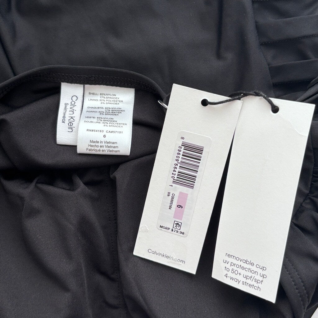 Calvin Klein Women's Size 6 Black Starbust Pleated One-Piece Swimsuit NWT