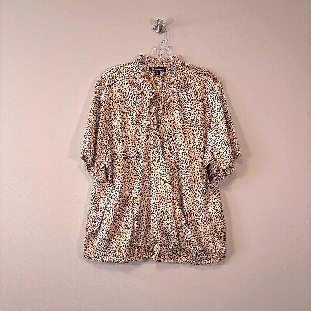 INC International Concepts Plus Size Leopard Print Surplice Satin Blouse NWT