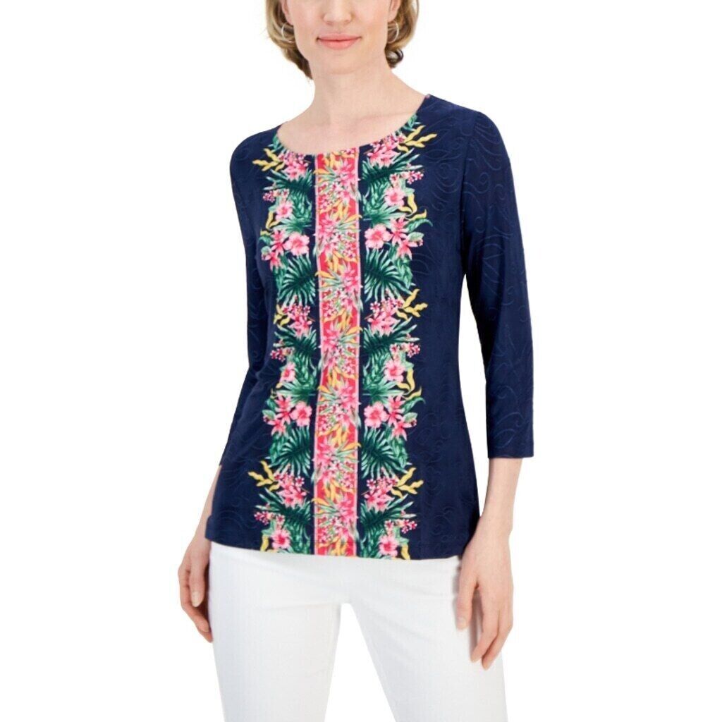 JM Collection Women's Tropical Runway Jacquard Tunic Top NWT