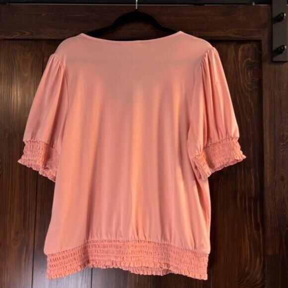 I.N.C. International Concepts Women's Peach Pink Smocked-Trim Top NWT