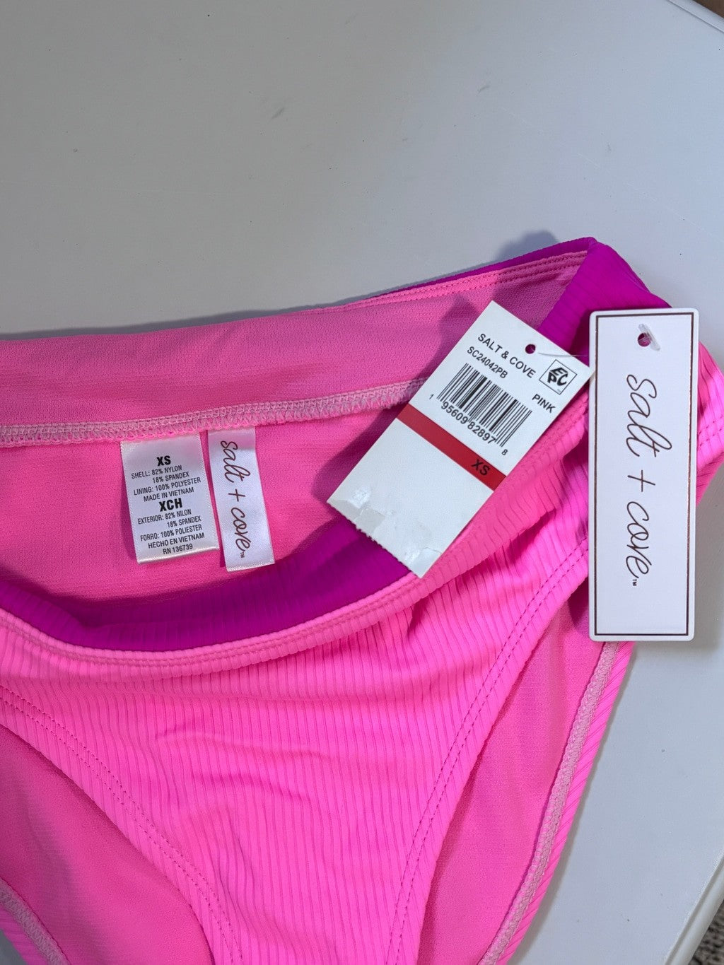 Salt + Cove Size XS Hot Pink & Magenta Ribbed High Waist Bikini Bottoms NWT
