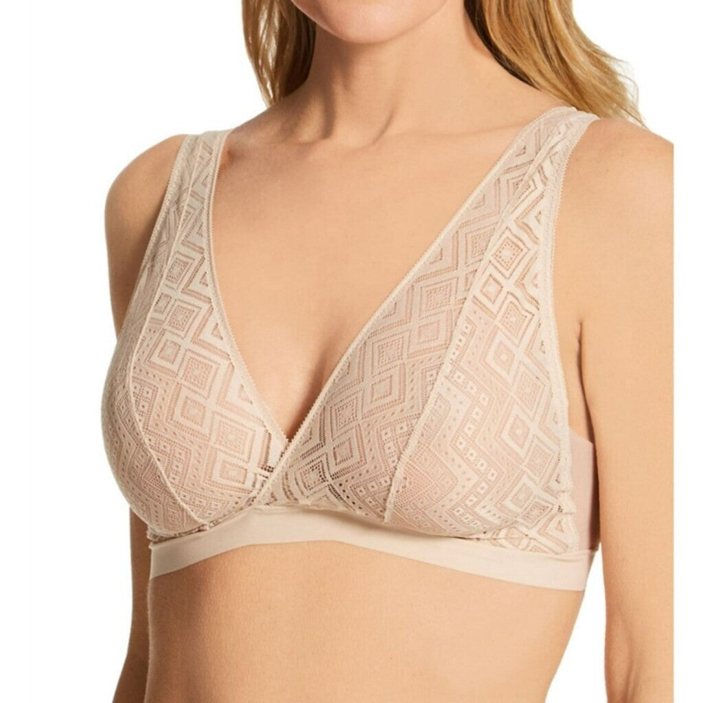 DKNY Women's Beige Lace Bralette w/ Stretchy Lace & Elastic Band Support NWT