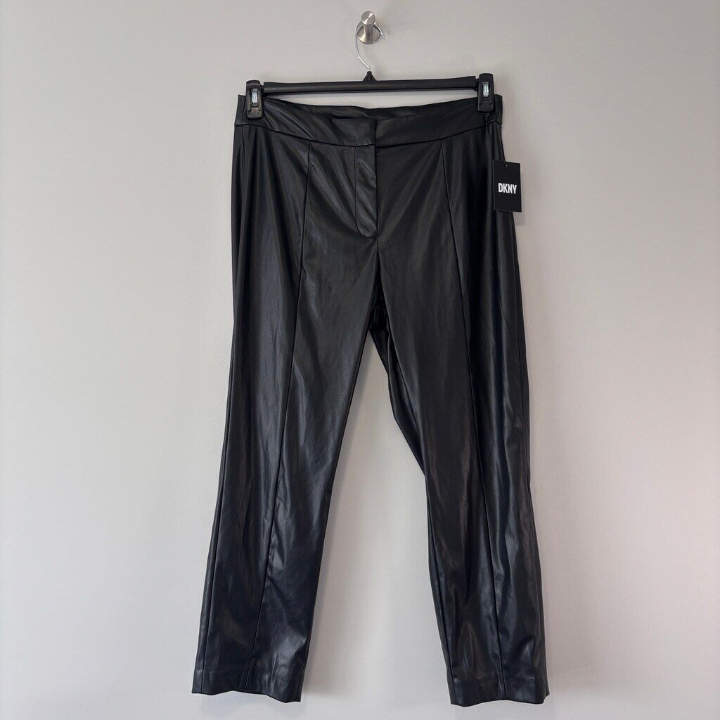DKNY Women's Size 10 Black Faux-Leather Front-Seam Skinny Pants NWT