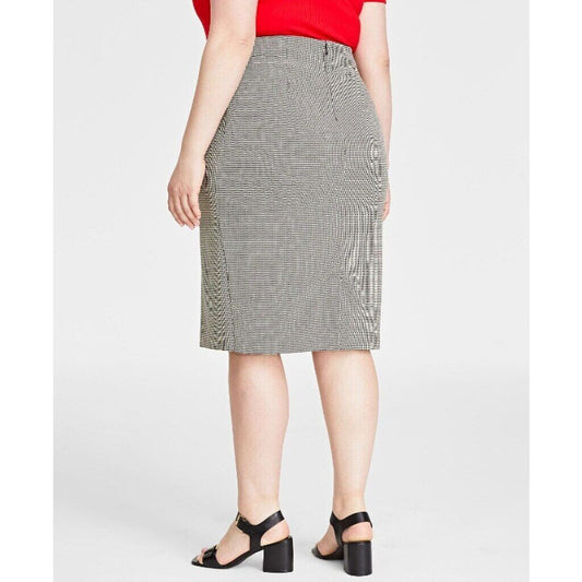 ON 34TH Plus Size Black & White Houndstooth Double-Weave Pencil Skirt NWT