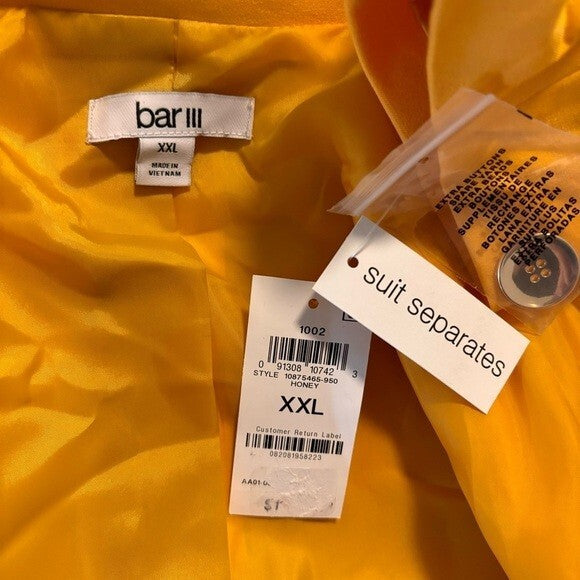 BAR III Women's Bi-Stretch Faux-Double-Breasted Honey Yellow Dress Jacket NWT