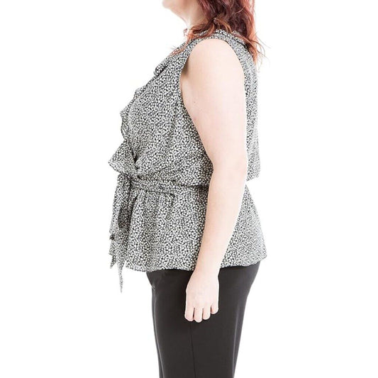 Max Studio Women's Plus Size 3X Black & White Ruffle Wrap Blouse NWT