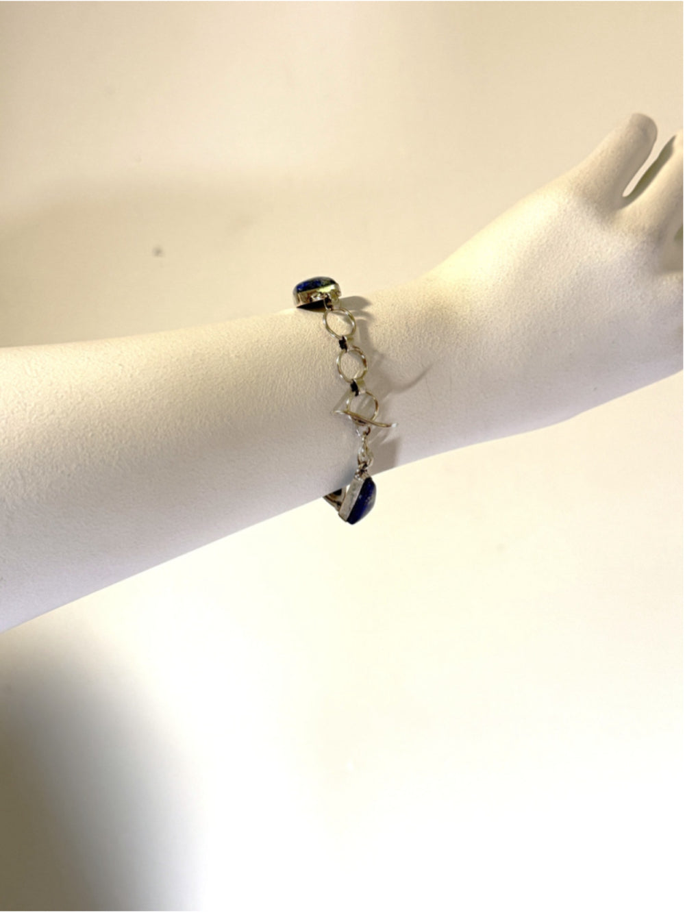 Blue Lapis Lazuli Gemstone 925 Silver Plated Bracelet 7.5 inches NWT