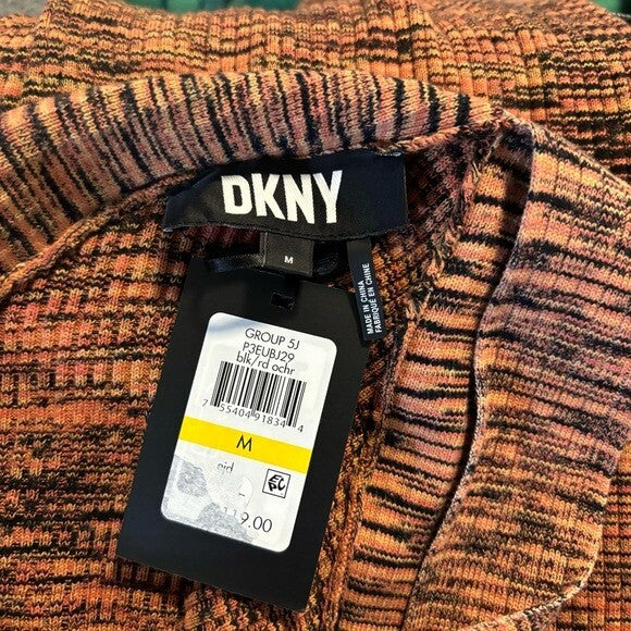 DKNY Women's Crossover-Neck Space-Dyed Bodycon Orange & Black Sweater Dress NWT