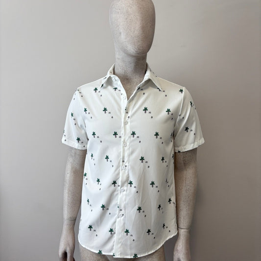 Men's Size Small White Button-Down Collared Shirt w/ Palm Tree Design Shein NIB
