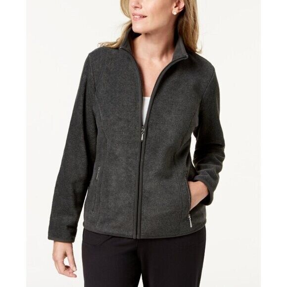Karen Scott Charcoal Grey Zip-Up Zeroproof Fleece Sweater Jacket NWT