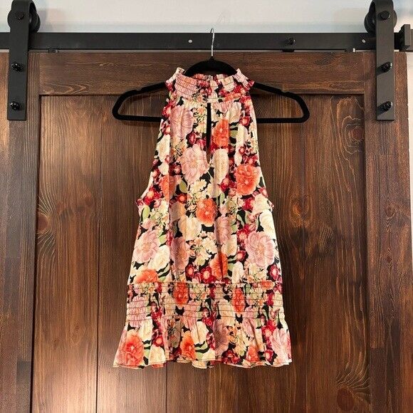 INC International Concepts Floral Printed Smocked-Waist Keyhole Top NWT