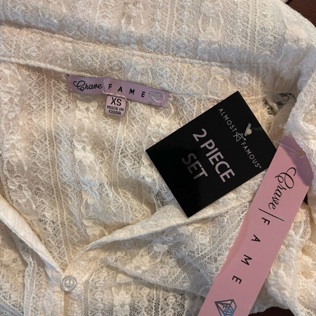 Crave Fame Juniors' XS Ivory Lace Long-Sleeve Layered Shirt NWT