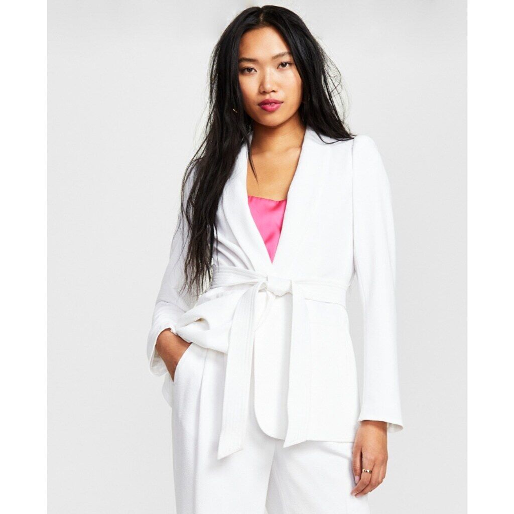 Bar III Women's XXL White Textured Belted Tie-Waist Lined Jacket NWT
