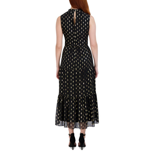 Donna Ricco Size 2 Black & Gold Mock Neck Triple-Tiered Formal Maxi Dress NWT