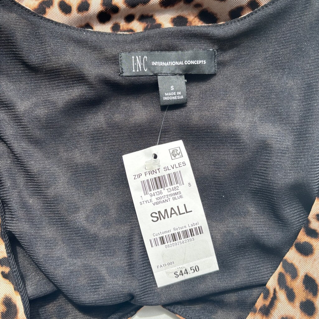 INC International Concepts Small Leopard Print Mesh Wrap Sleeveless Top NWT