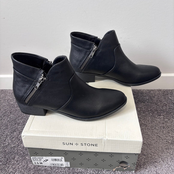 Sun + Stone Women's 7.5 Black Adelinee Double Zip Ankle Booties / Boots NIB