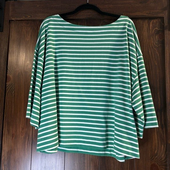 On 34th Plus Size Heavyweight Cotton Striped Boat-Neck 3/4 Sleeve Top NWT