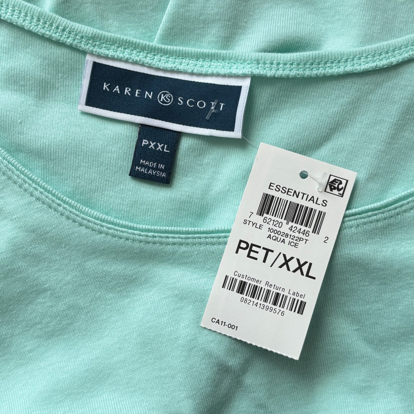 Karen Scott Women's Petite Aqua Colored 100% Cotton Scoop Neck Top NWT