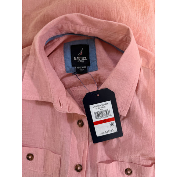 Nautica Jeans Women's XS Pink 100% Cotton Sleeveless Button Tunic Top NWT
