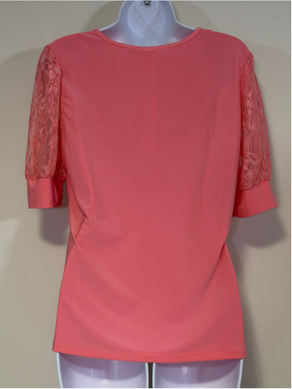 NY Collection Women's Medium Petite Pink Puff Lace Sleeve Top NWT